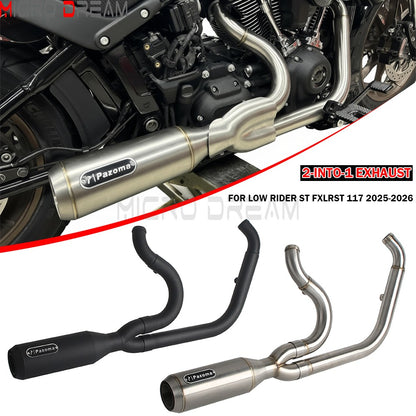 For Harley Softail Low Rider ST FXLRST 117 2025-26 Full Complete Exhaust System Swept-up Muffler Motorcycle Exhaust Pipes 2-In-1