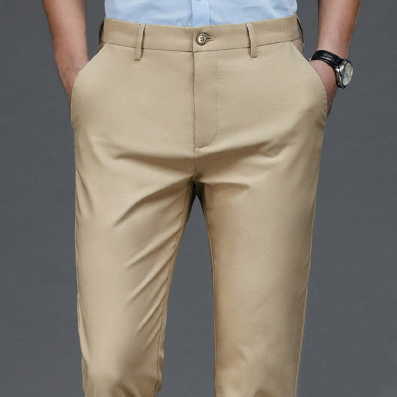 Calça Masculina Elástica Preta Lisa Casual Inteligente Calças Masculinas de Escritório de Secagem Rápida Calças de Terno Nova Primavera Outono Calças Coreanas Retas