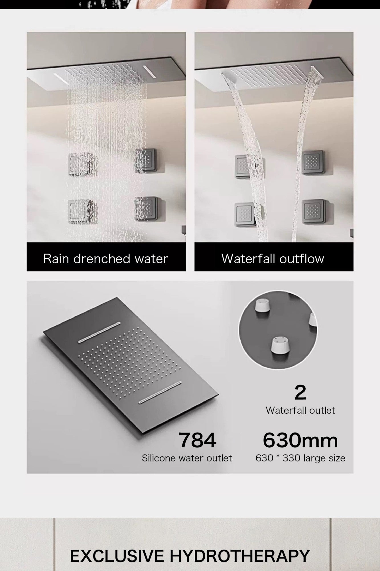 Luxury gun gray brass shower system with ceiling design Hidden LED digital display Dual control of Hot & Cold  bathroom Faucet
