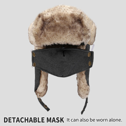 Women Winter Trooper Trapper Hat  Plush Warm Winter Hats with Removable Face Mask Earflaps Hunting Outdoor Hat Protective Warm