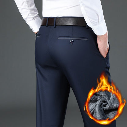 Flannel Thick Men's Casual Pants Navyblue Winter New Fleece Business Stretch Warm Plush Trousers Brand Slim Straight Male Pants