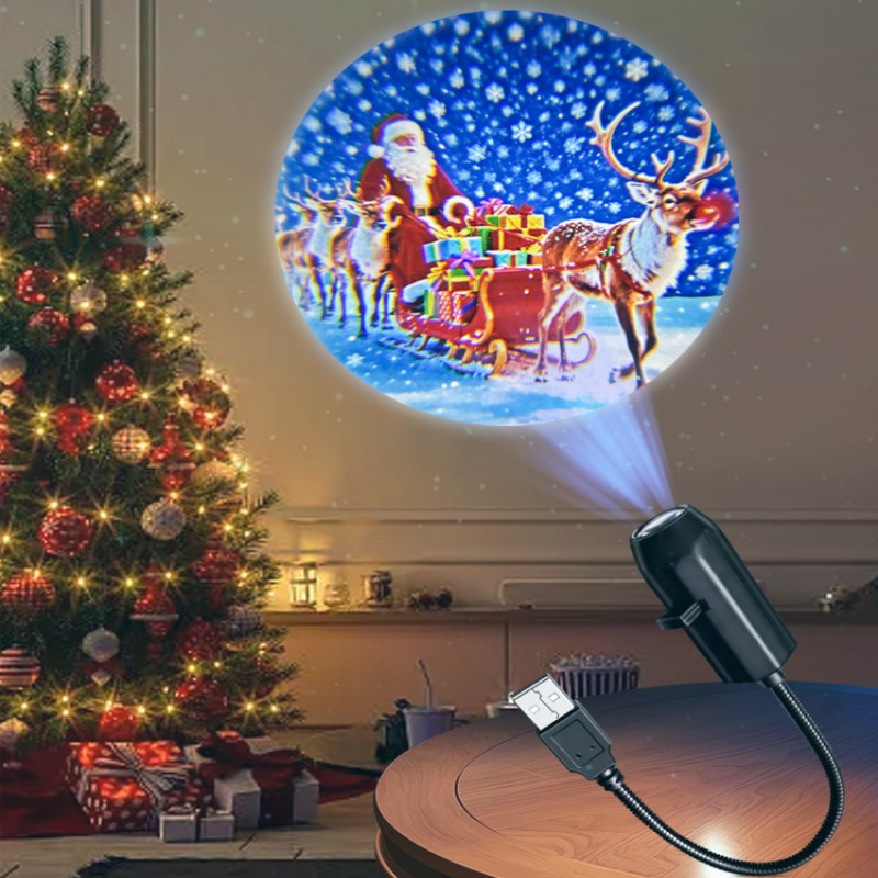LED USB Projector Light 3/4pcs Projection Patterns- Adjustable USB Night Light for Christmas Festival Decorations