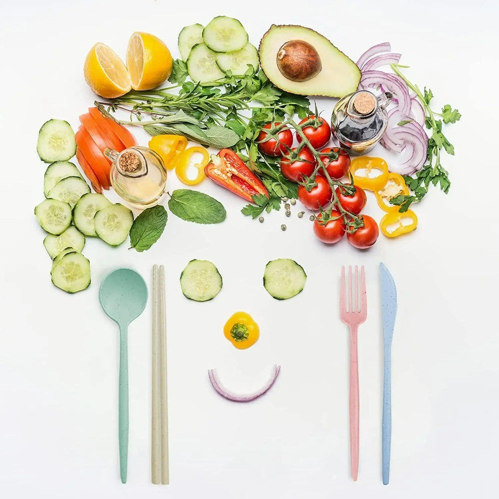 4Pcs Portable Tableware Set 4 In 1 Wheat Straw Dinnerware Cutlery Travel Tableware Picnic Dinnerware Camping Cutlery Set
