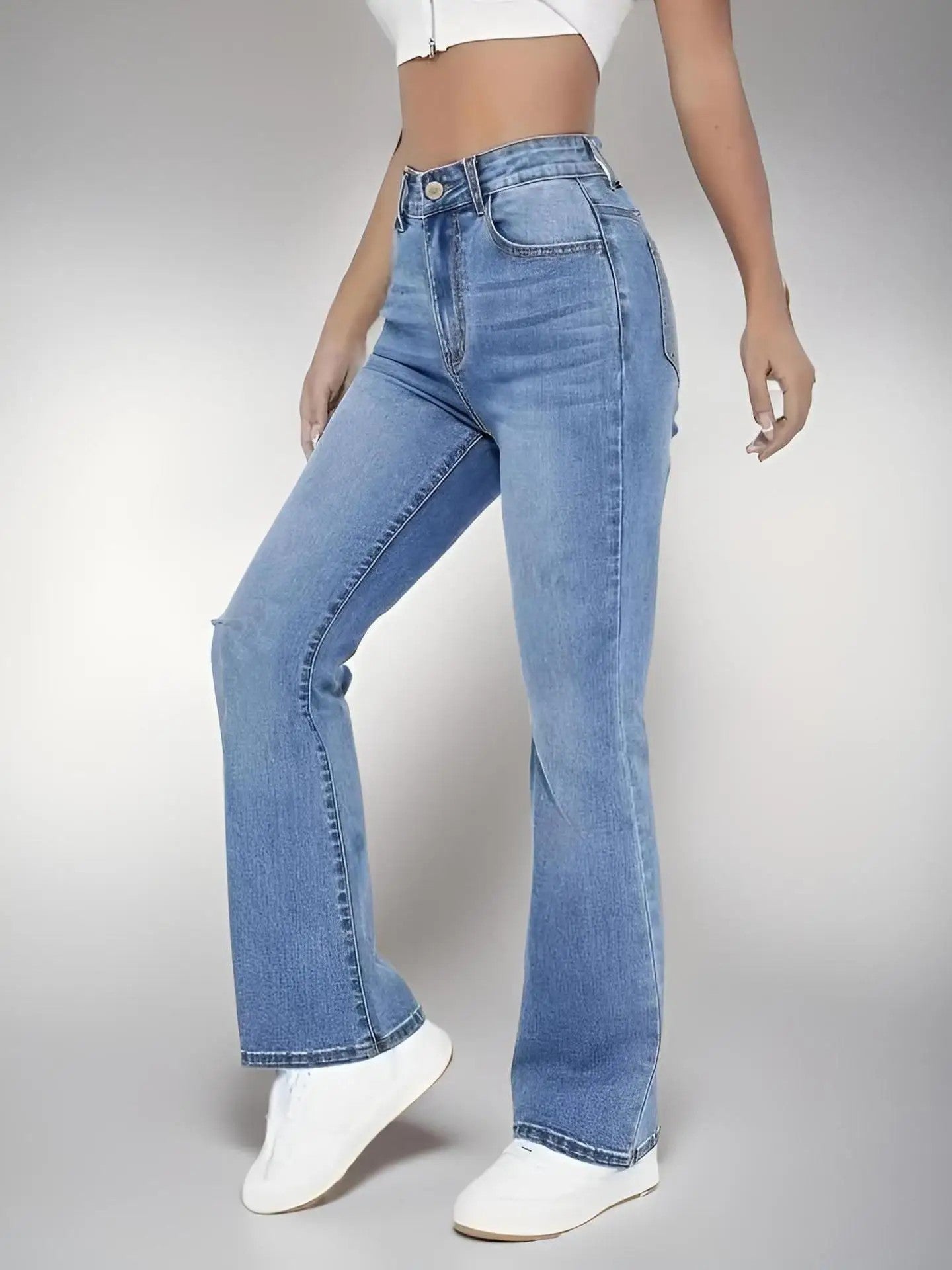 New Women's Spicy Girl Wrapped Hip Bell Bottom Pants Casual Versatile High Waist Washed Denim Trousers For Women
