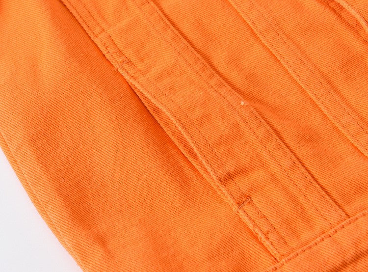 2025 Hot Sale Men's Casual Denim Jacket Korean Style Loose Cotton Handsome Tops Trend Orange Lapel Hip Hop Jean Jacket Plus Size