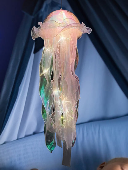 Jellyfish Atmosphere Night Light Button Battery Hanging Ceiling Lantern Realistic with Ribbon&Bead for Children Bedroom