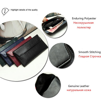 Women Leather Slim Clutch Bag Long Wallet Female Handbag Luxury Genuine Leather Wallets Coin Purses Ladies Card Holder Bolsos