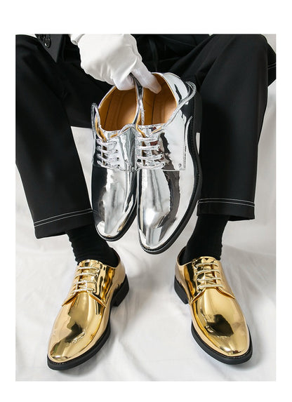 Golden Glossy Leather Shoes Man Formal Shoes Plus Size 38-50 Pointed Toe Men's Dress Shoes Comfortable Flat Party Shoes For Man