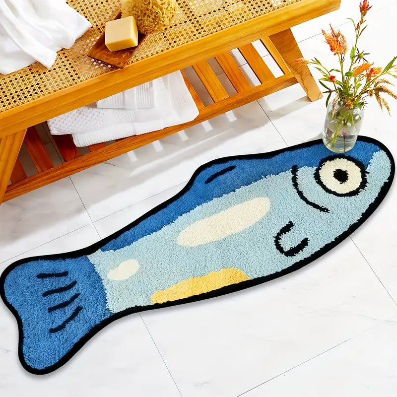 VIKAMA Blue Cartoon Salted Fish Carpet Soft And Washable Home Decor, Suitable For Rooms, Bedrooms, Entrances, And Kitchens