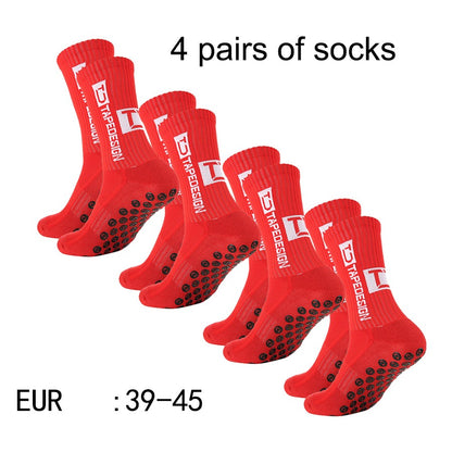 4 pares de meias de futebol coladas TC de cano médio novas para treinamento e competição esportiva, meias antiderrapantes e respiráveis