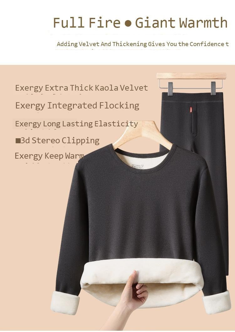 Winter Thermal Underwear Set For Men And Women Thick Velvet Lining Suitable For Wearing Cold Warm Underwear's Top And Bottoms