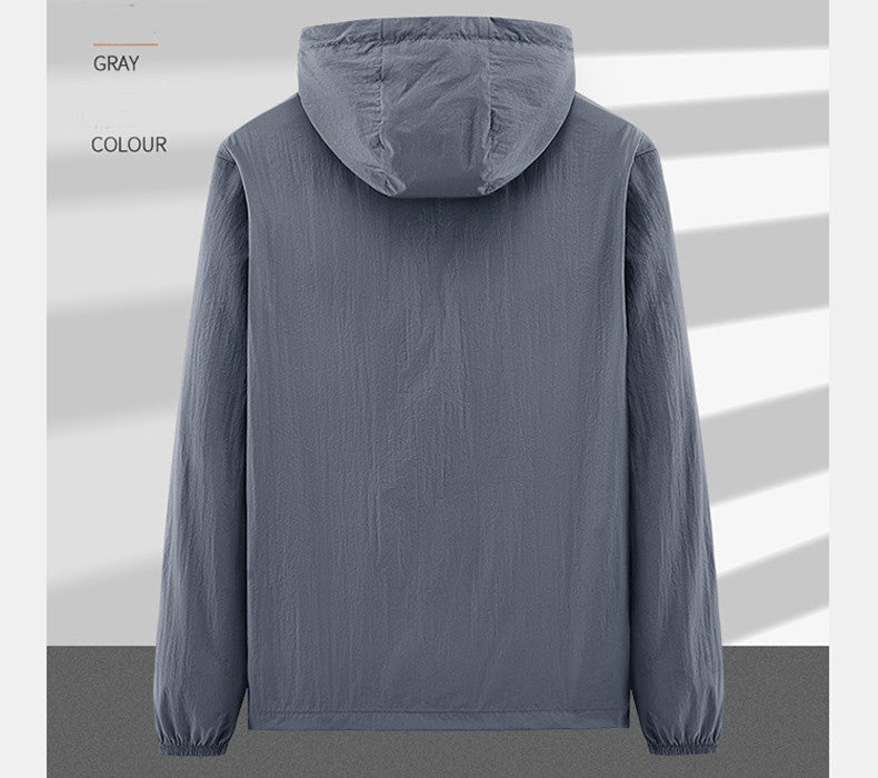 Summer Outdoor Quick Dry Sun-Protective Thin Jacket Men Hiking Fishing Cycling Hooded Gym Sport Windbreaker Ultra Light Coats