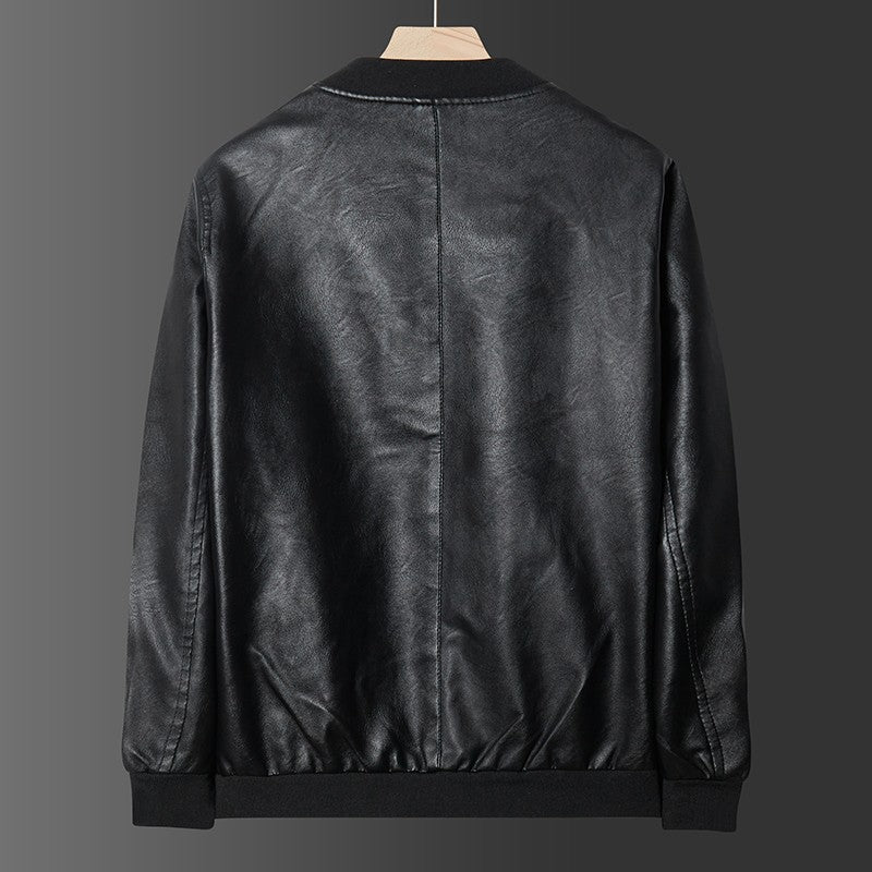 Men PU Leather Jacket Men Coats Windproof Motorcycle Autumn Stand Collar Travel Black Zipper Winter Business Zipper Overcoat