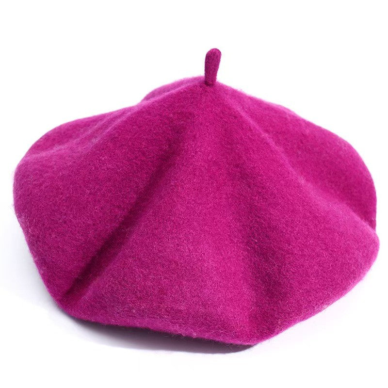 Boina de lã sintética quente de inverno feminina meninas artista francesa gorro chapéu vermelho preto roxo bege laranja Kawaii bonés de topo plano aquecedores