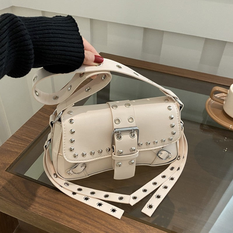 Shoulder Bag for Women Punk Style Purse PU Leather Rock Fashion Handbags with Rivet Small Trendy Armpit Purse