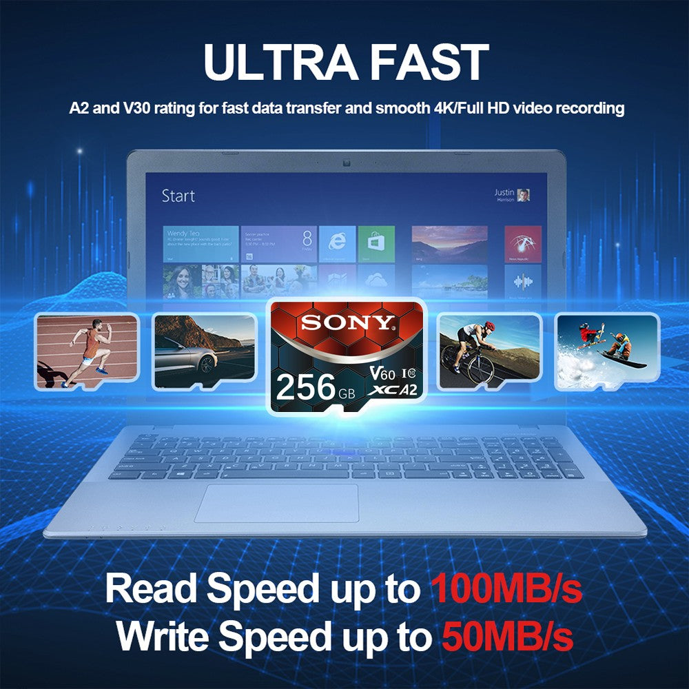 Cartão Micro SD SONY TF 2TB 1TB 512GB 128GB 64GB Memória Flash Classe 10 para Celulares VANT com Leitor de Cartão incluso