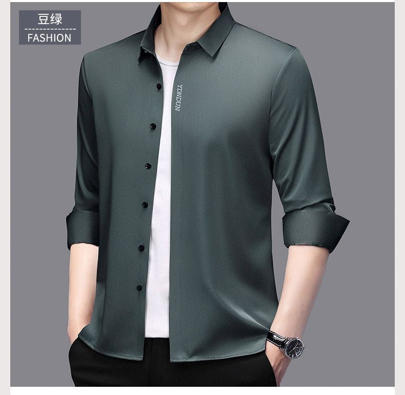 High End  Mulberry Silk Men Business Shirt Long Sleeve  Button Invisible Elastic Tops Wrinkle Resistant  Luxurious Men Shirt