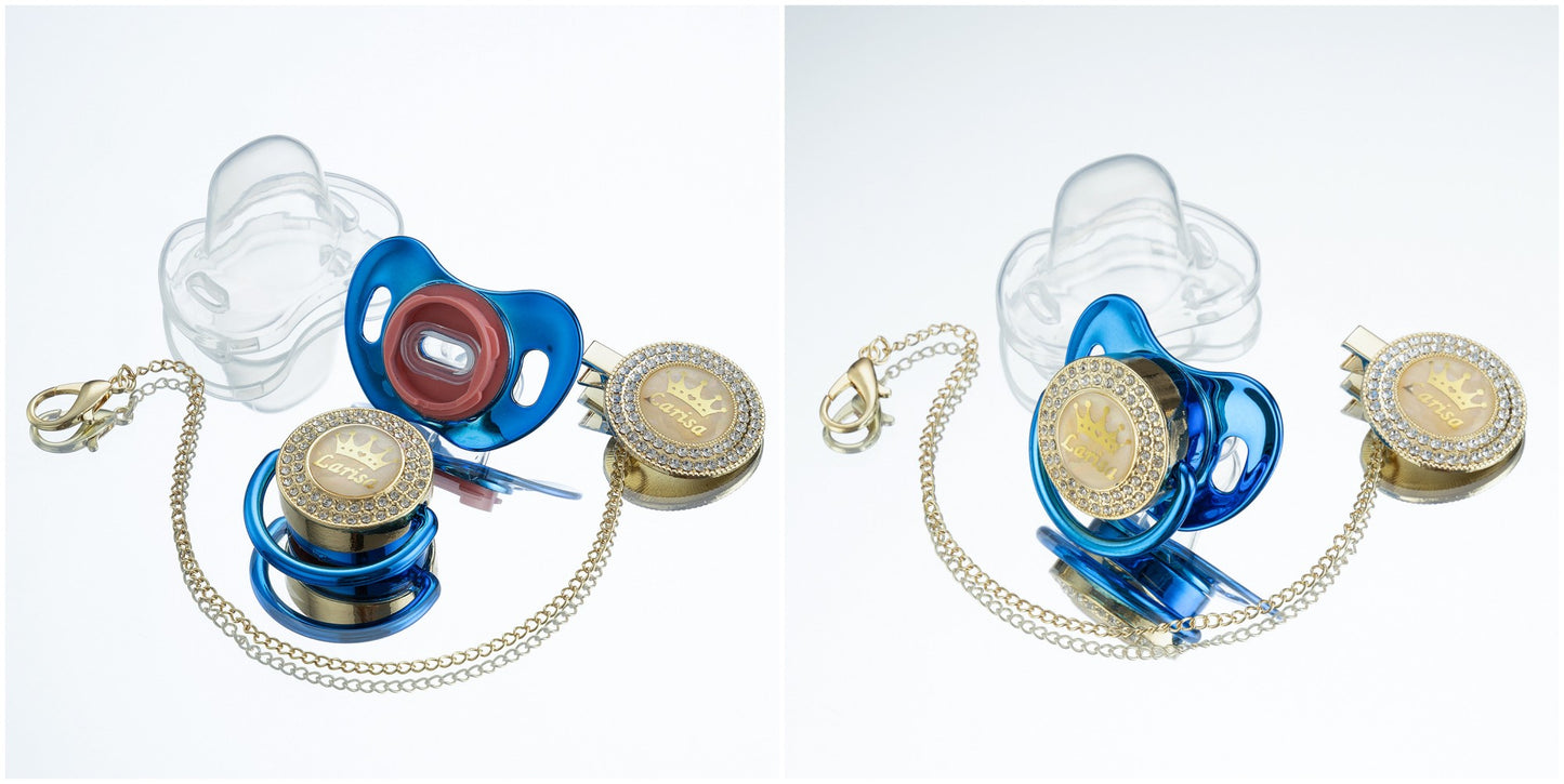 Miyocar Bling Custom Pure Green Pacifiers Bring 3 Replacement Silicone Teat Include All Size for Boy Girl Baby Shower Gift