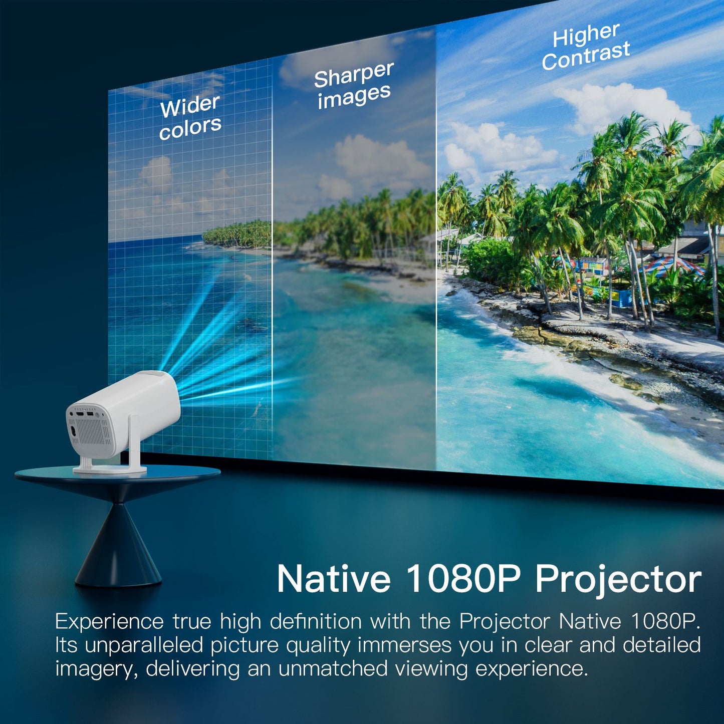 HONGTOP Projetor Android 11 720P Smart Mini Portátil com WiFi6 Bluetooth Home Theater Projetor Portátil Externo