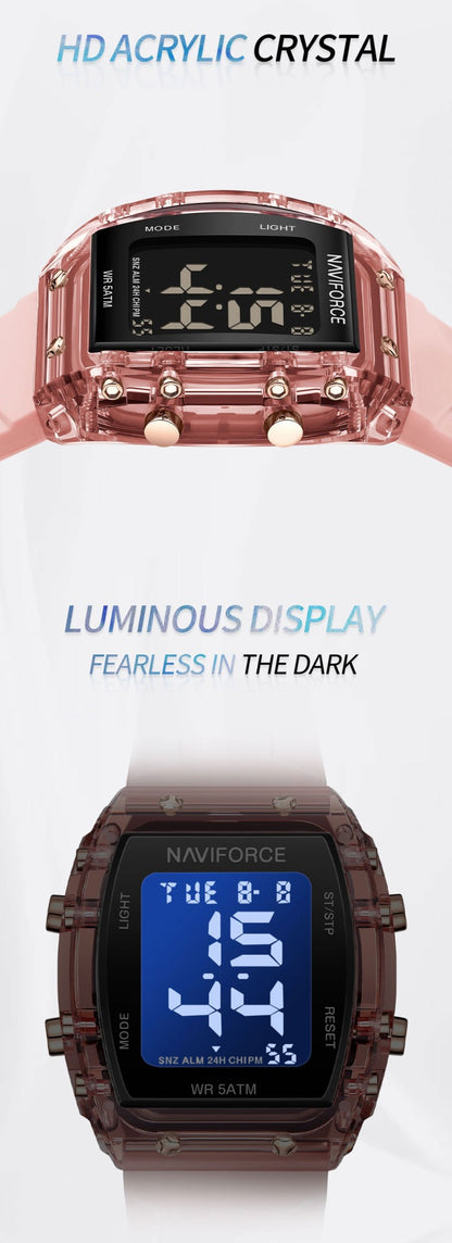 NAVIFORCE Watches for Woman LCD Digital Movement Female Clock Fashion 50m Waterproof Silicone Band Sport Electronic Wristwatches