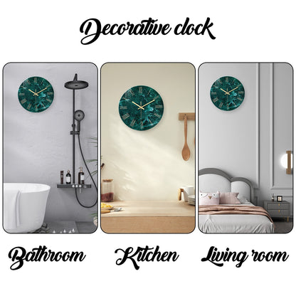 Creative Stylish Dark Green Marble Texture Pattern Tempered Glass Wall Clock Living Room Bedroom Kitchen Home Decoration Wall Clock Silent Quartz Clock Holiday Gift 12 Inches 14 Inches 16inch (Without Batteries)
