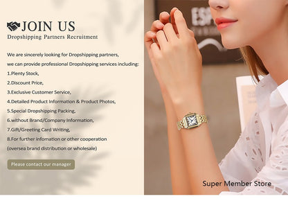 Ladies Watch Luxury Gold Square Simple Luxury Quartz Watch Fashion Stainless Steel Women's Business Clock Dress Gift Watches