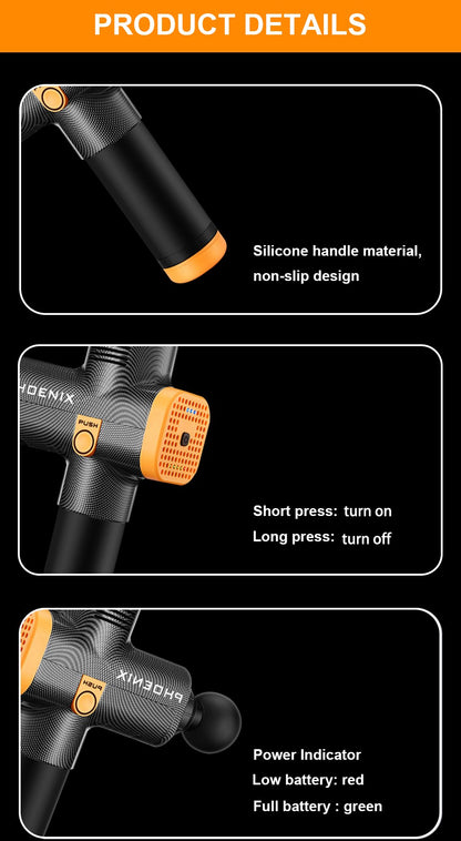 Phoenix A2 Massage Gun Relaxamento Muscular Massageador de Tecido Profundo Vibrador Dinâmico Costas Portátil de Mão Display Pistola de Fáscia Massagem