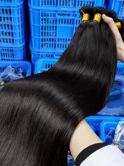 Cabelo Humano Liso de 26 28 30 Polegadas, Pacotes de Cabelo Virgem Brasileiro Remy Cru, Trama de Extensão 100% Não Processada, Preto Natural para Mulheres