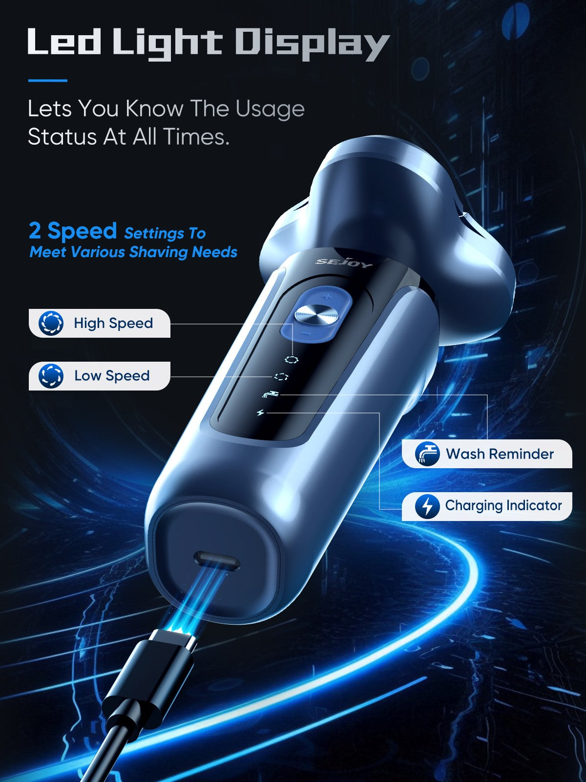 SEJOY 3 In 1 Man Shaver Electric Razor Rechargeable Triple Blade Trimmer Beard Floating Head Waterproof Hair Shaving Machine