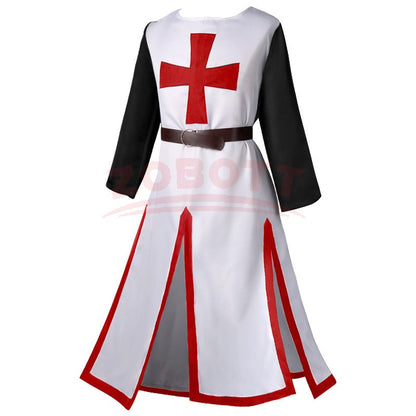 Men's Medieval Templar Knight Surcoat Set Renaissance Warrior Tunic Cloak with Belt Halloween Cosplay Outfit