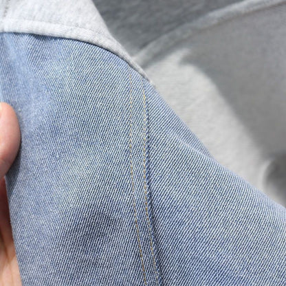 Conjunto de roupas para bebês meninos, azul claro liso, estilo casual/urbano, duas peças, com manga longa e calça de moletom jeans.