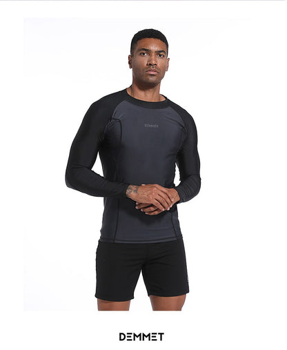 DEMMET Mens Swimwear Long Sleeve Rash Guard Swimming Surf T-Shirt UV Protection Quick Dry Beach Tight Surf Diving Clothes 120KG