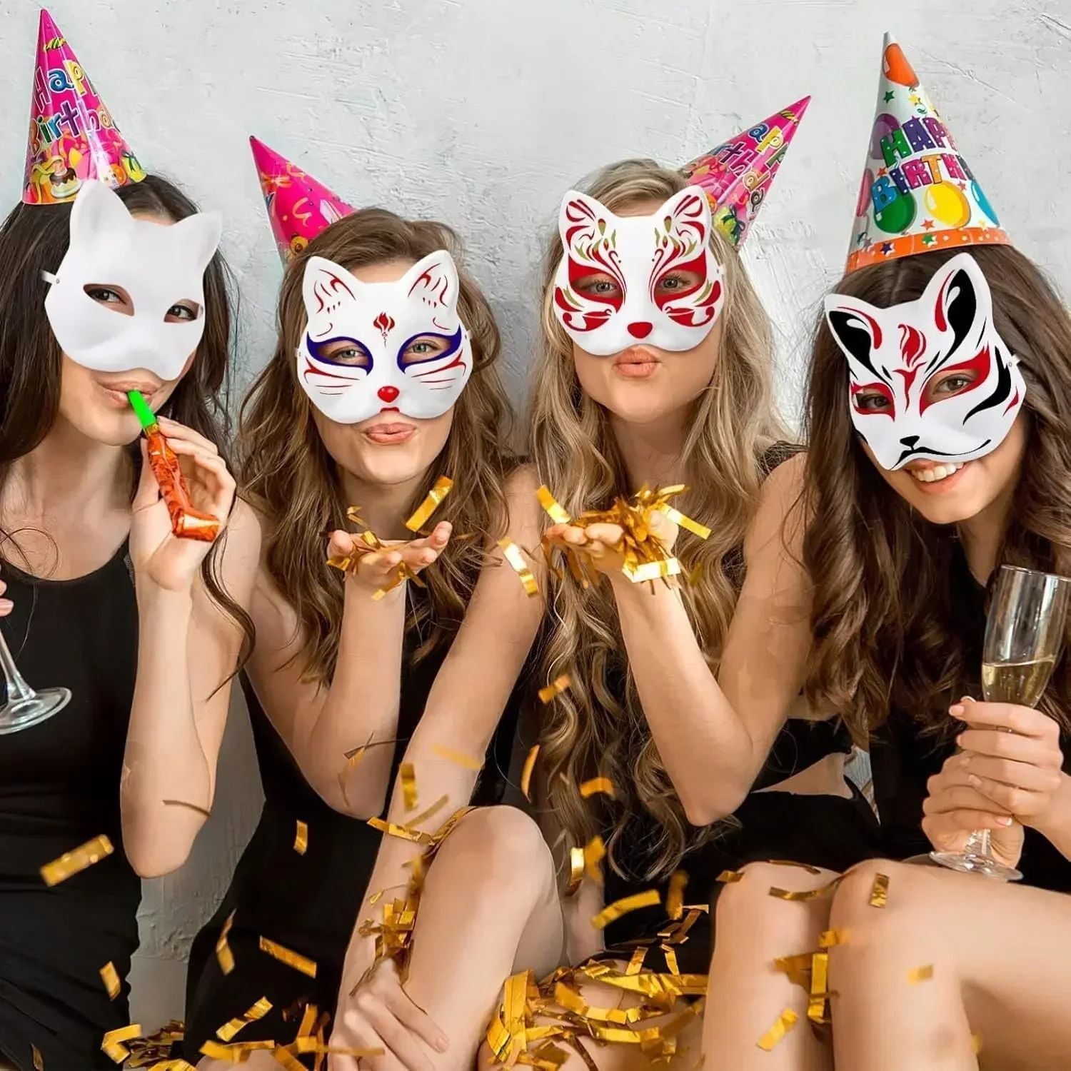 5-50Pcs Cat Fox Mask Halloween Blank Mask Costume for Adults for Holiday Party Role playing accessories