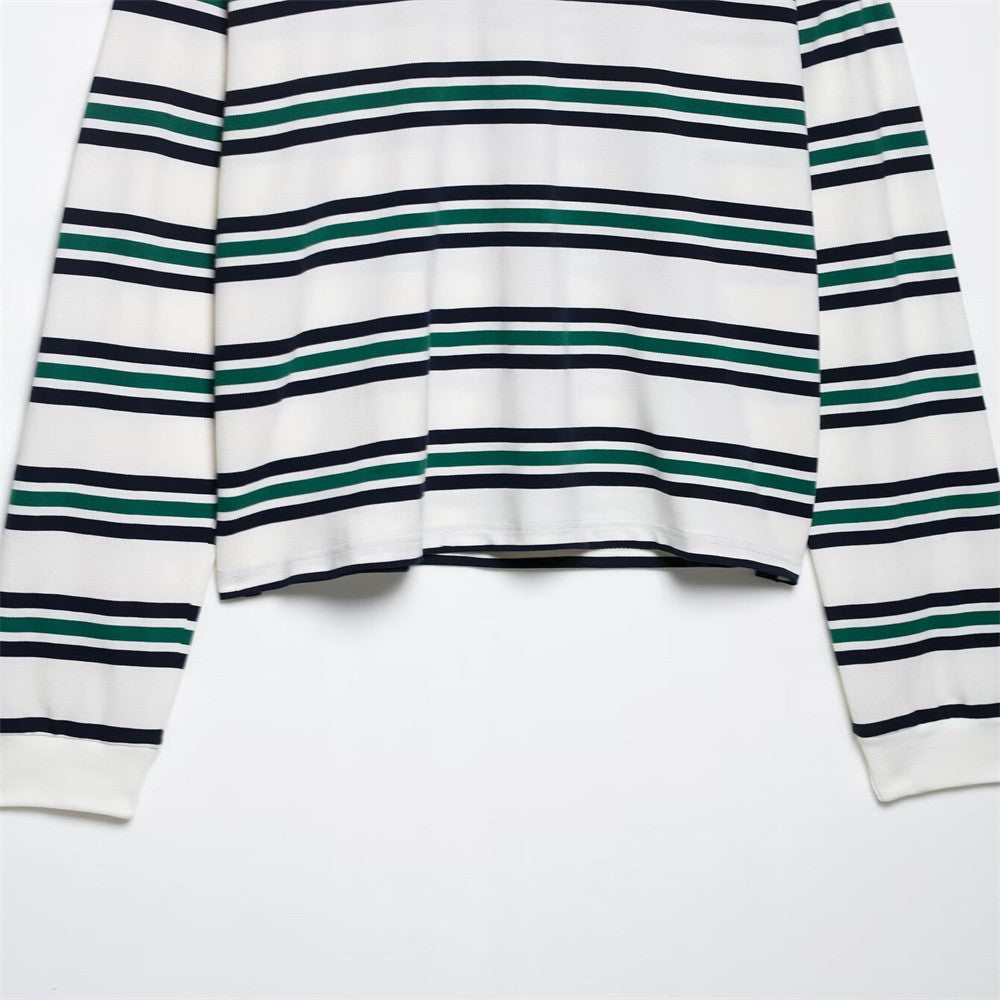 UNIZERA 2025 Women's Long - Sleeve Striped Polo - style Shirts in Burgundy and White with Contrasting Collars for a Casual Look