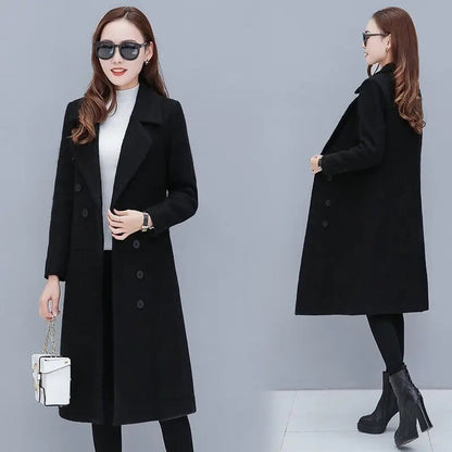 Medium-Length Women's Woolen Jacket Spring Autumn Winter Warm Simple Long Sleeve Overcoat Long Style For All Seasons