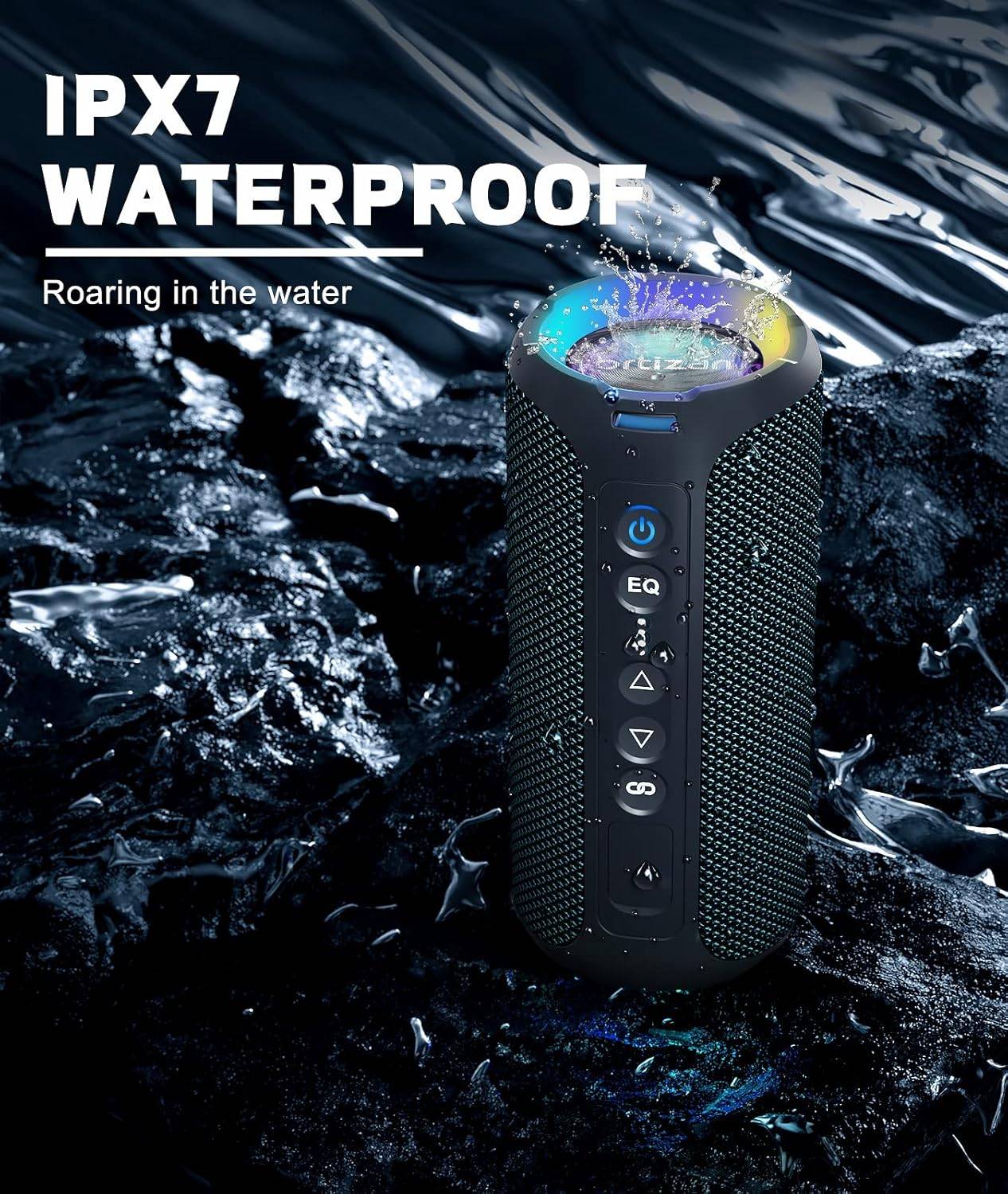 Caixas de Som Bluetooth Ortizan 40W Som Alto Portátil Estéreo Sem Fio IPX7 À Prova d'Água Pareamento Duplo Graves Profundos Caixa de Música LED