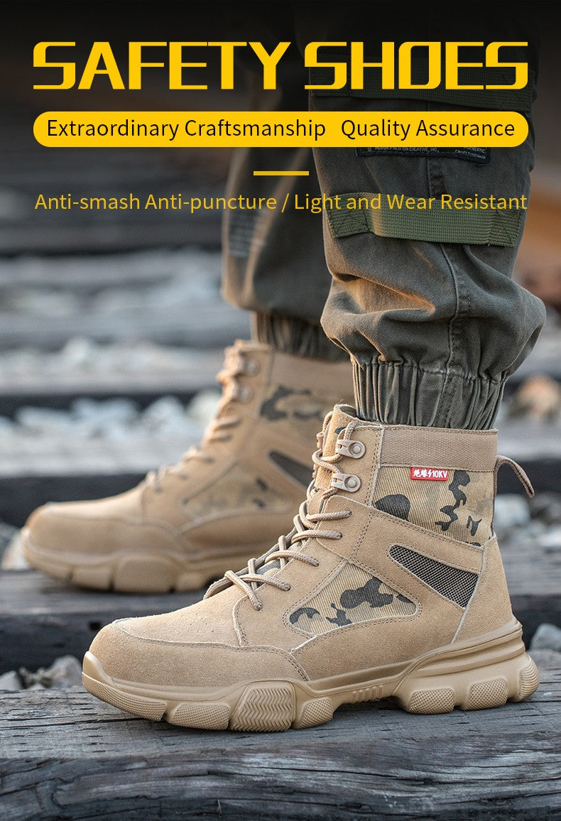 Outdoor Men Work Boots Safety Shoes Anti-puncture Safety Boot Work Steel Toe Shoes Indestructible Desert Combat Boots Protective