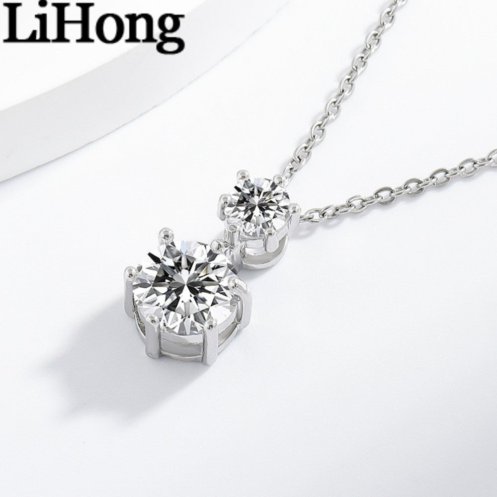 925 sterling silver pendant necklace inlaid with AAAAA zircon double diamonds, elegant and fashionable jewelry for women