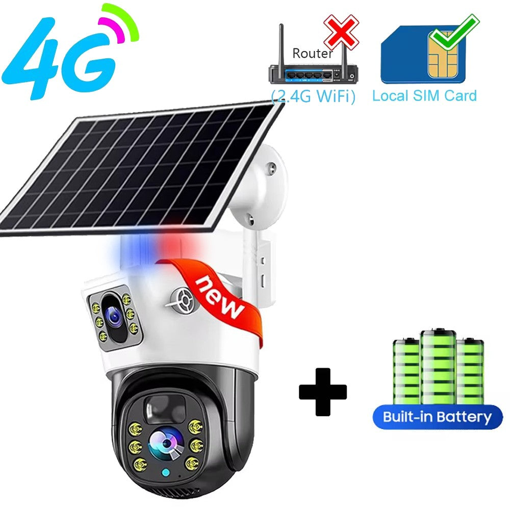 10X Zoom 4G SIM Solar Camera Dual Lens Outdoor Waterproof WiFi Solar IP Security Protect PIR Human Detection CCTV Cameras V380