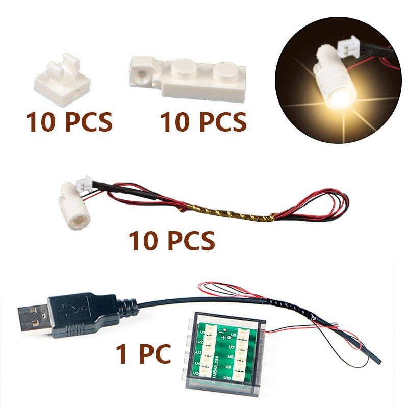 10 unidades de terminal LED refletor MOC luminária de mesa multifuncional holofote DIY preto bloco de construção 1219