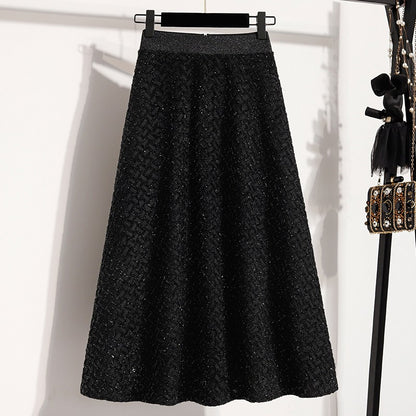 plus Size Women's High Waist A-Line Long Skirt Casual Versatile Glitter Wool Blend f Body Skirt for Full Figured Ladies