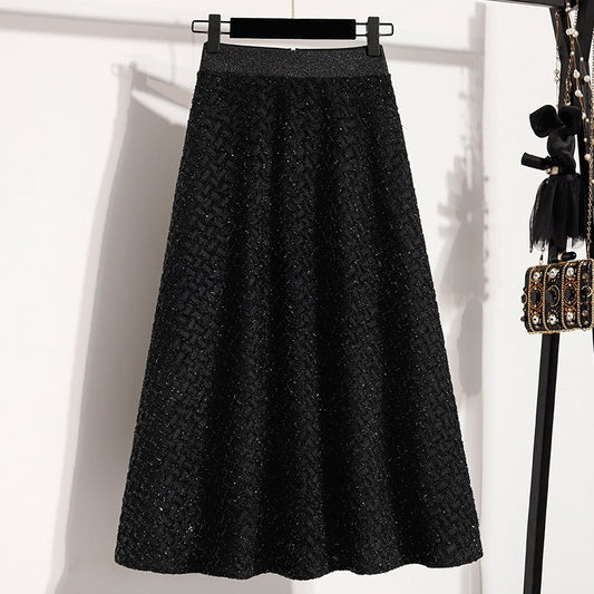 plus Size Women's High Waist A-Line Long Skirt Casual Versatile Glitter Wool Blend f Body Skirt for Full Figured Ladies
