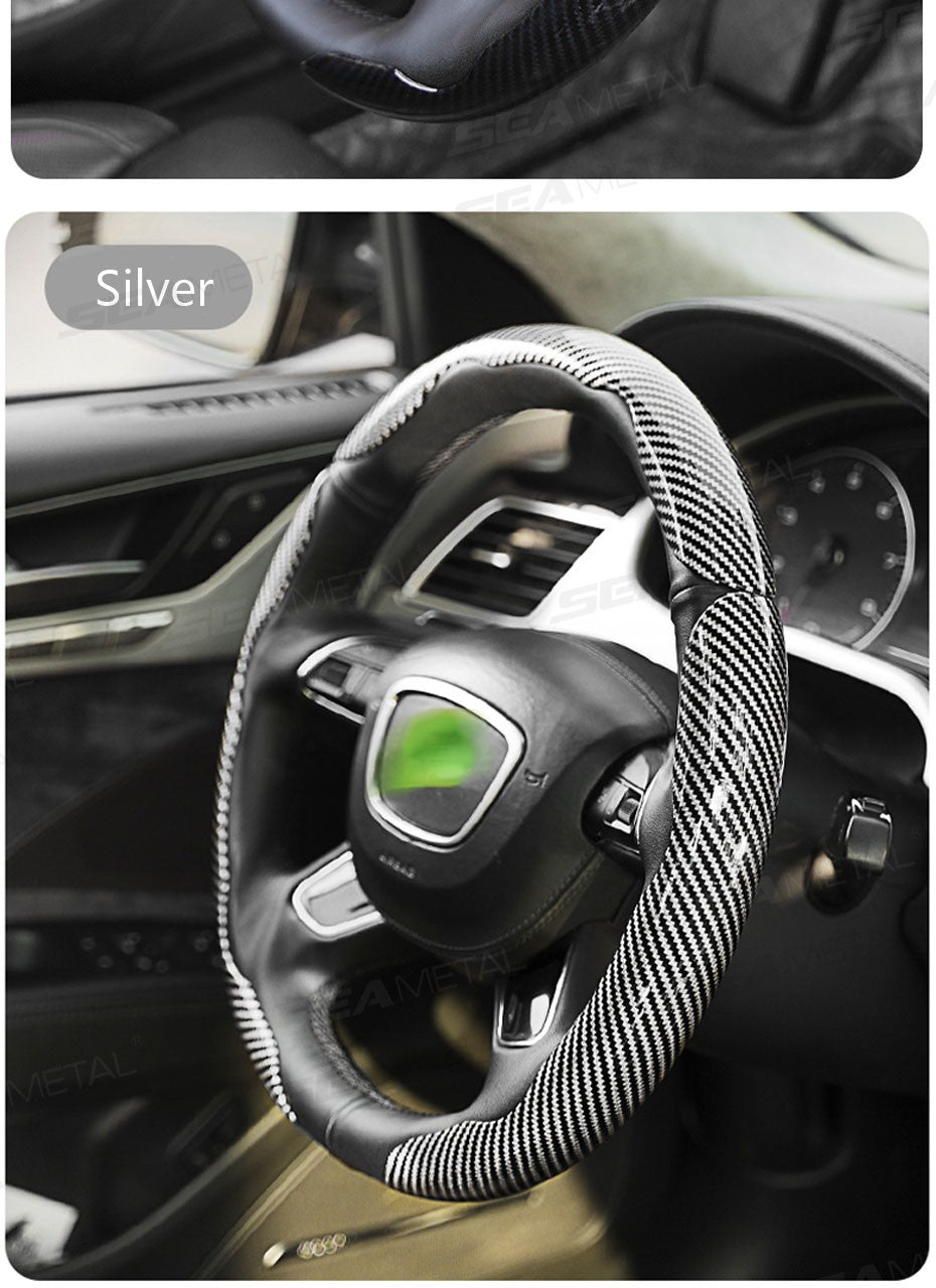 SEAMETAL 2/3Pcs Car Steering Wheel Cover Carbon Fiber Anti-Slip Steer Wheel Protector Cover 38cm Universal Car Protection Cover