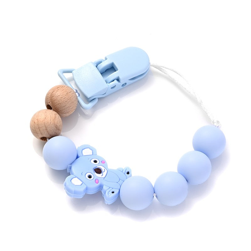 Baby Pacifier Clips Holder Silicone Cartoon Animal Teething Chain Wood Teether For Baby Pacifier Chain Nursing Chew Toys Gift