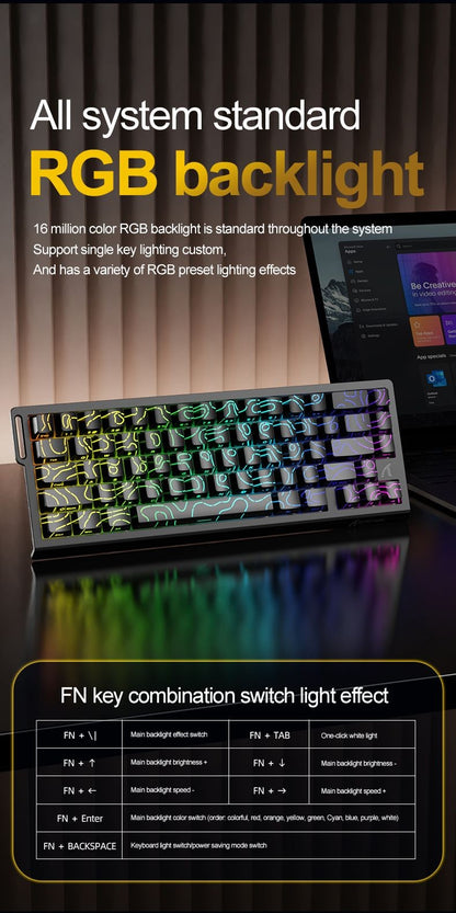 Teclado com Switch Magnético ATTACK SHARK X68HE Com Fio e FREEWOLF F68 Com Fio F68Pro Sem Fio para Jogos Profissionais 8K Hz 0,01mm Gatilho Rápido