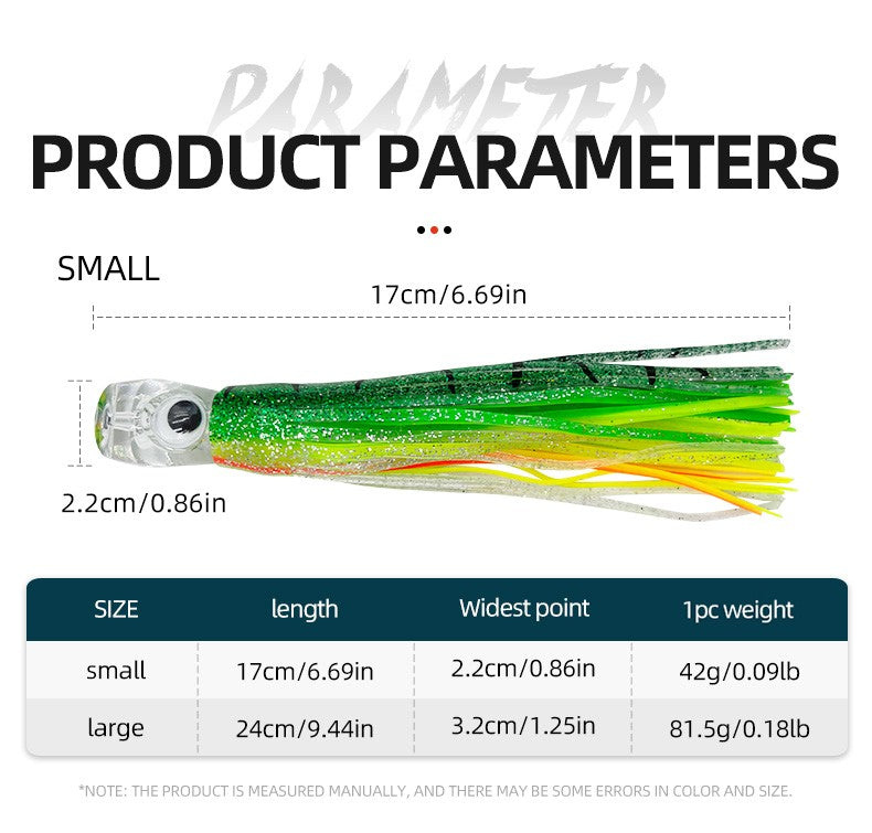 Iscas de saia de trolling de 16cm/25cm para marlin, atum, dourado, pesca em alto mar, polvo macio de acrílico, isca de resina para pesca em alto mar