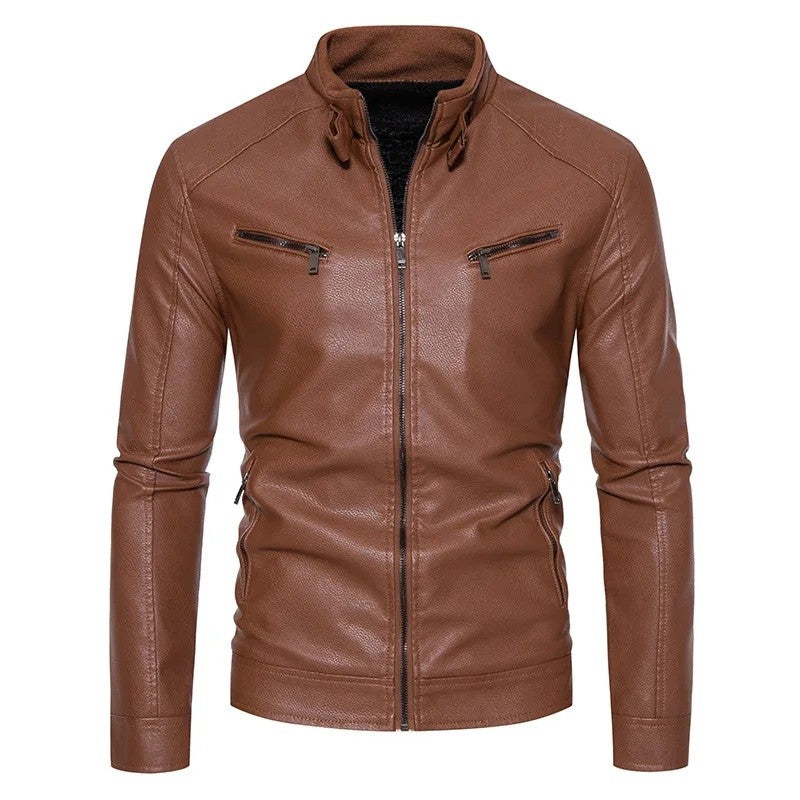 New Men's PU Leather Jacket Motorcycle Style Stand Collar Youth Fashion Outerwear Casual Male Coat Teenage Boy's Biker Vest