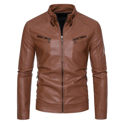 New Men's PU Leather Jacket Motorcycle Style Stand Collar Youth Fashion Outerwear Casual Male Coat Teenage Boy's Biker Vest