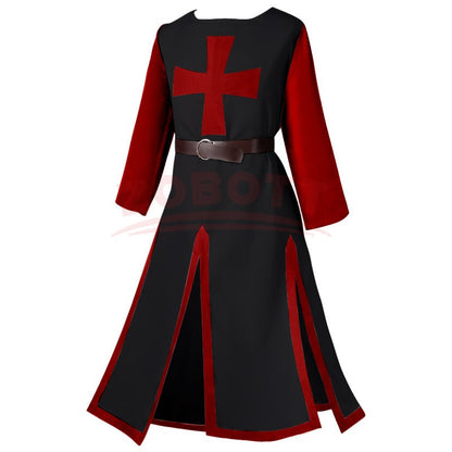 Men's Medieval Templar Knight Surcoat Set Renaissance Warrior Tunic Cloak with Belt Halloween Cosplay Outfit
