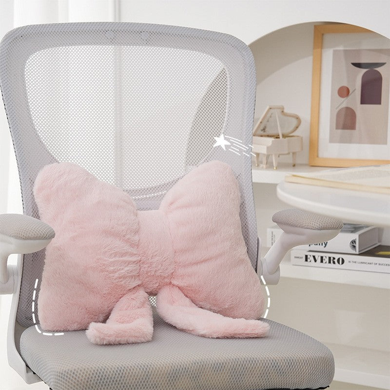 Pink bow ribbon couch pillow imitation rabbit fur comfortable car seat cushion ins style simple all-match back cushion
